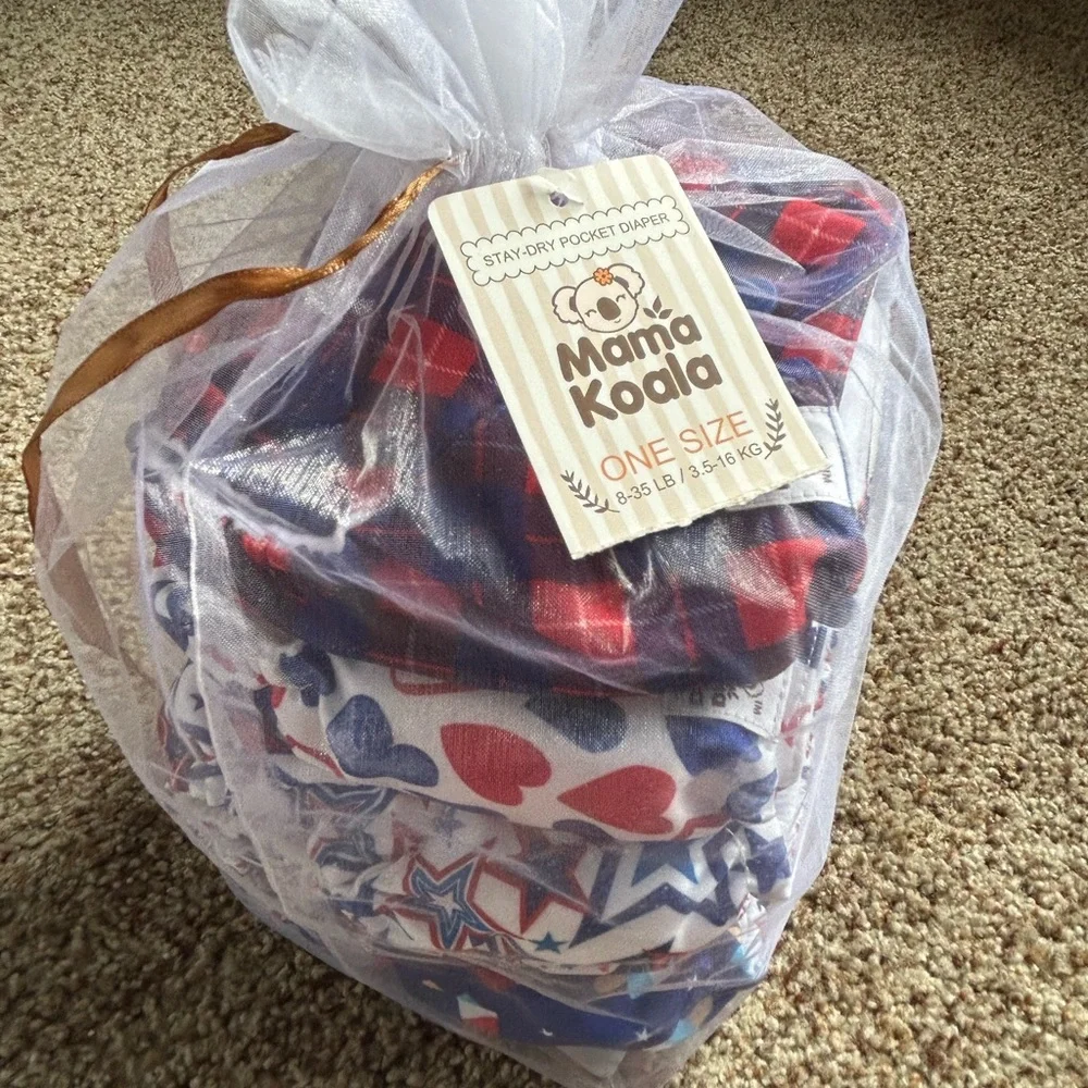 NEW Mama Koala OS Cloth Diapers - Set of 5 - Patriotic Red, Blue, White